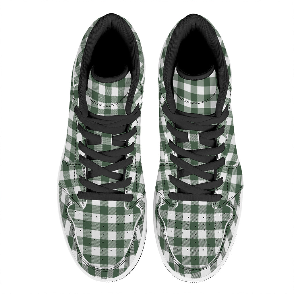 Forest Green Buffalo Check Pattern Print High Top Leather Sneakers