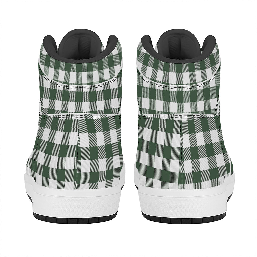 Forest Green Buffalo Check Pattern Print High Top Leather Sneakers