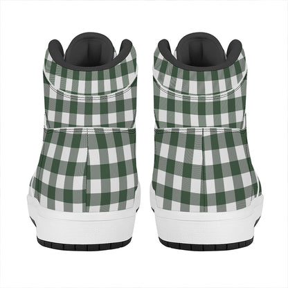 Forest Green Buffalo Check Pattern Print High Top Leather Sneakers