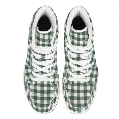 Forest Green Buffalo Check Pattern Print High Top Leather Sneakers