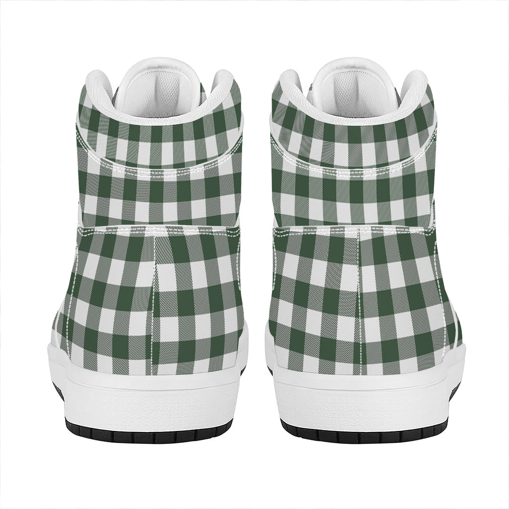 Forest Green Buffalo Check Pattern Print High Top Leather Sneakers