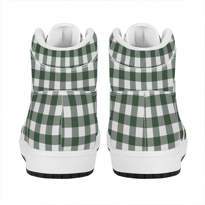 Forest Green Buffalo Check Pattern Print High Top Leather Sneakers
