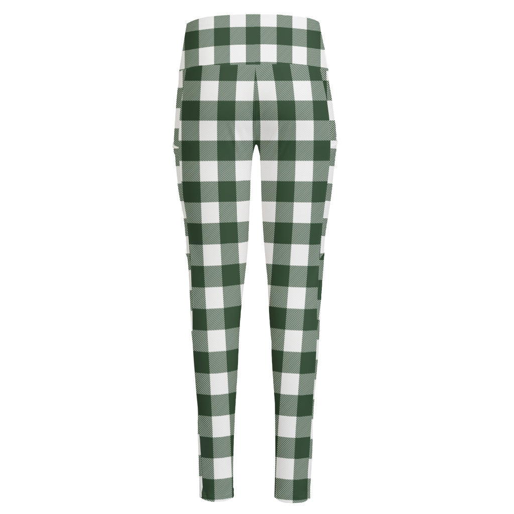 Forest Green Buffalo Check Pattern Print High-Waisted Pocket Leggings