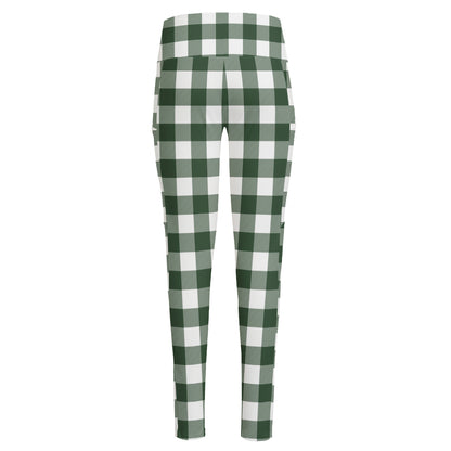 Forest Green Buffalo Check Pattern Print High-Waisted Pocket Leggings
