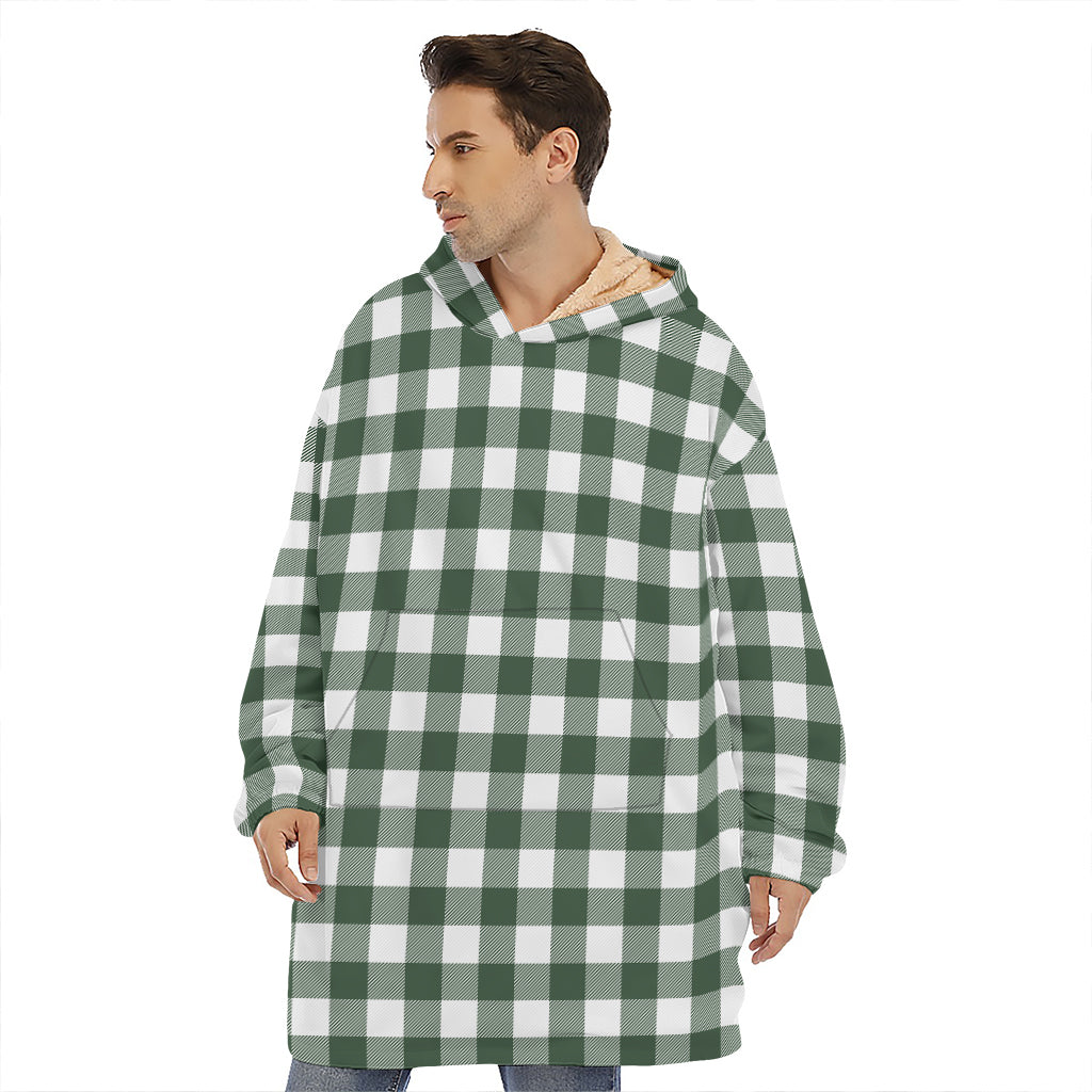 Forest Green Buffalo Check Pattern Print Hoodie Blanket