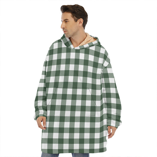 Forest Green Buffalo Check Pattern Print Hoodie Blanket