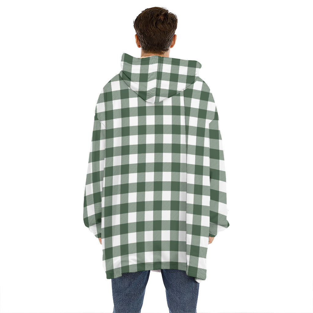Forest Green Buffalo Check Pattern Print Hoodie Blanket