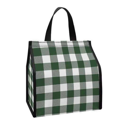 Forest Green Buffalo Check Pattern Print Insulated Lunch Tote