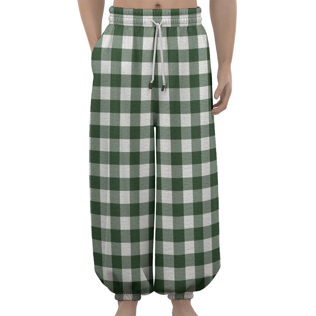 Forest Green Buffalo Check Pattern Print Lantern Pants