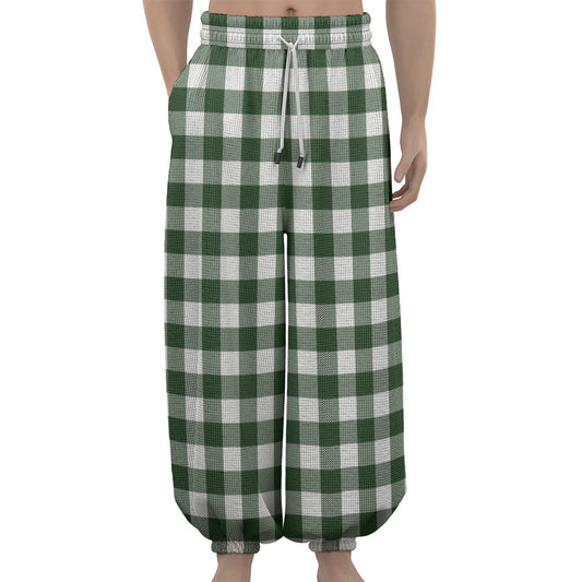 Forest Green Buffalo Check Pattern Print Lantern Pants