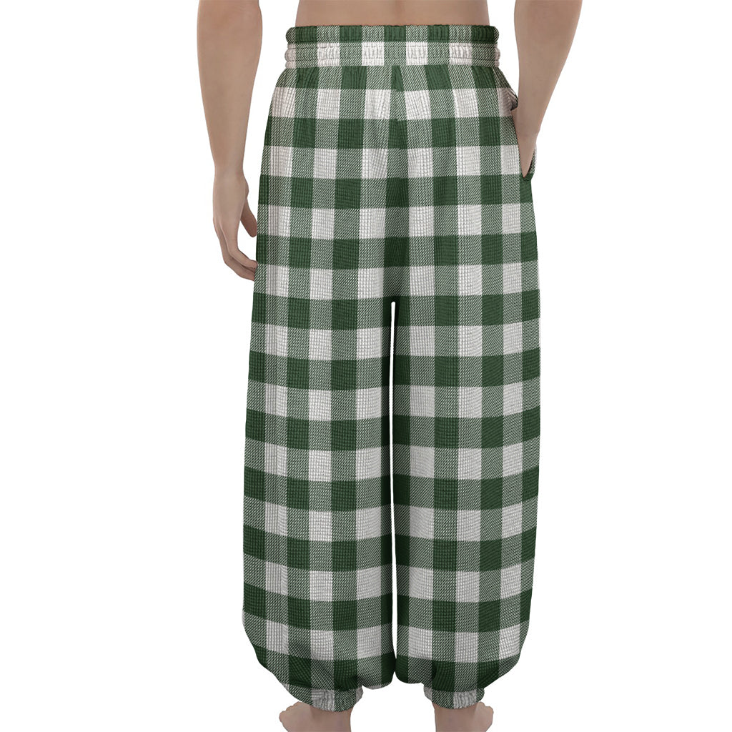 Forest Green Buffalo Check Pattern Print Lantern Pants