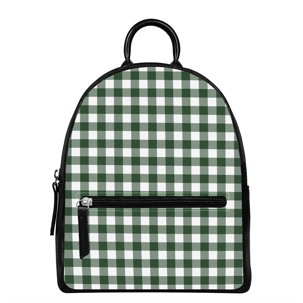 Forest Green Buffalo Check Pattern Print Leather Backpack