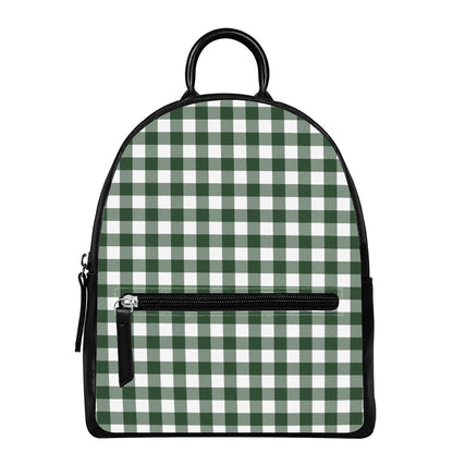 Forest Green Buffalo Check Pattern Print Leather Backpack