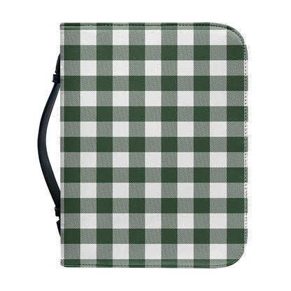 Forest Green Buffalo Check Pattern Print Leather Bible Cover
