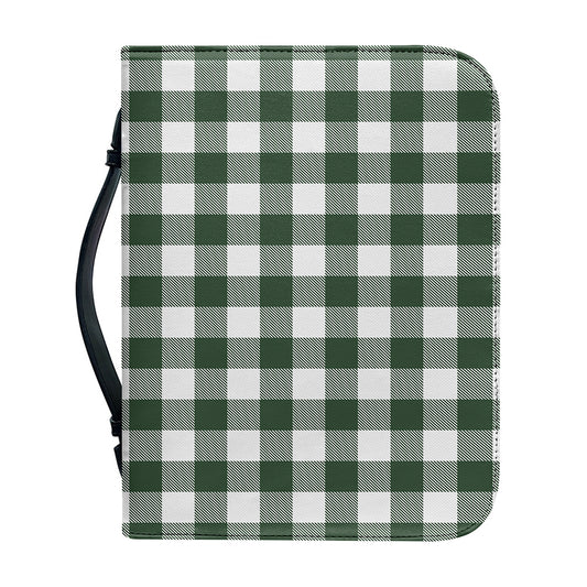 Forest Green Buffalo Check Pattern Print Leather Bible Cover