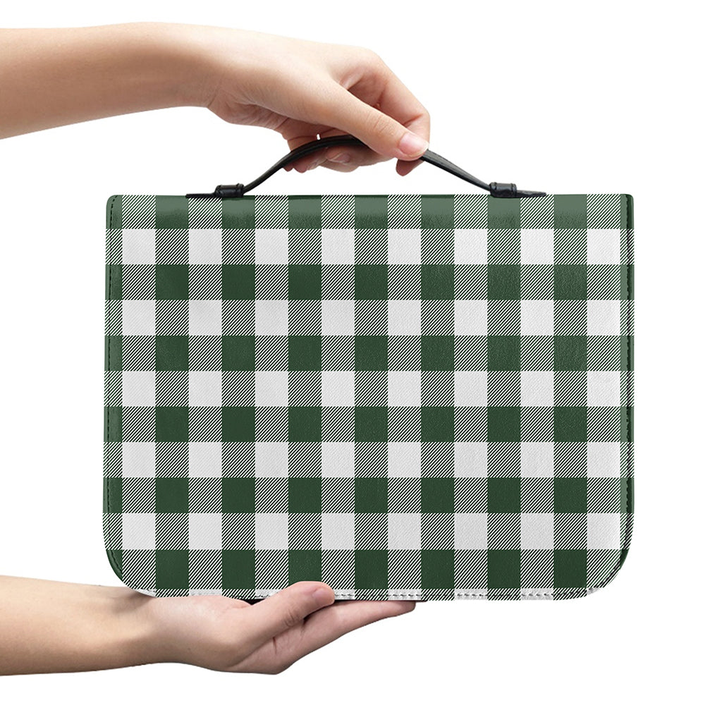 Forest Green Buffalo Check Pattern Print Leather Bible Cover