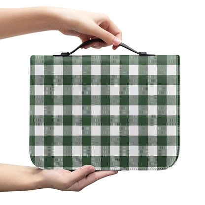 Forest Green Buffalo Check Pattern Print Leather Bible Cover