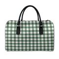 Forest Green Buffalo Check Pattern Print Leather Duffel Bag