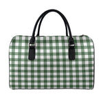 Forest Green Buffalo Check Pattern Print Leather Duffle Bag