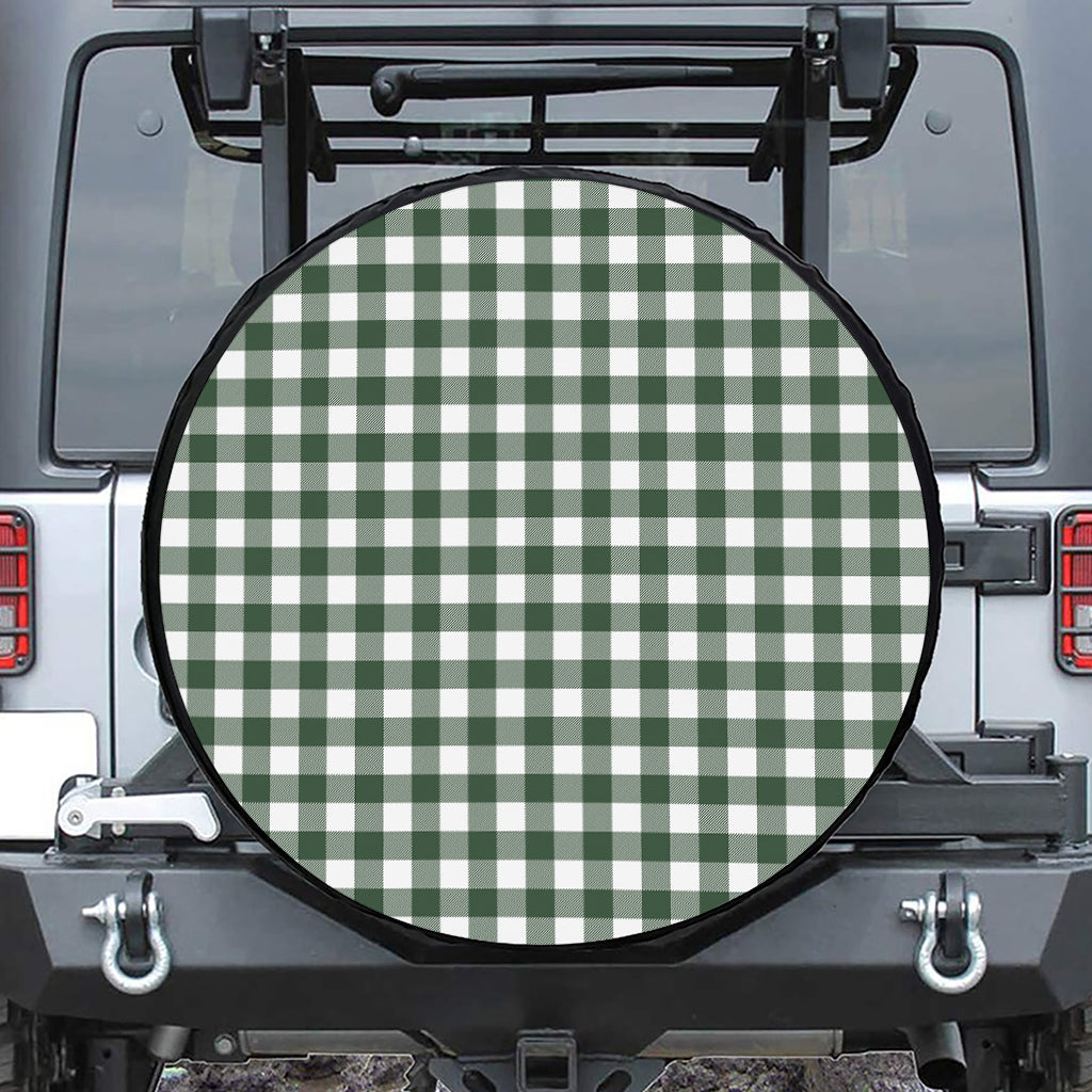 Forest Green Buffalo Check Pattern Print Leather Spare Tire Cover