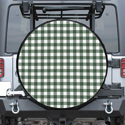 Forest Green Buffalo Check Pattern Print Leather Spare Tire Cover