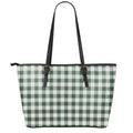 Forest Green Buffalo Check Pattern Print Leather Tote Bag With Zipper