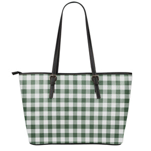 Forest Green Buffalo Check Pattern Print Leather Tote Bag