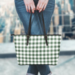 Forest Green Buffalo Check Pattern Print Leather Tote Bag