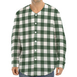 Forest Green Buffalo Check Pattern Print Long Sleeve Baseball Jersey
