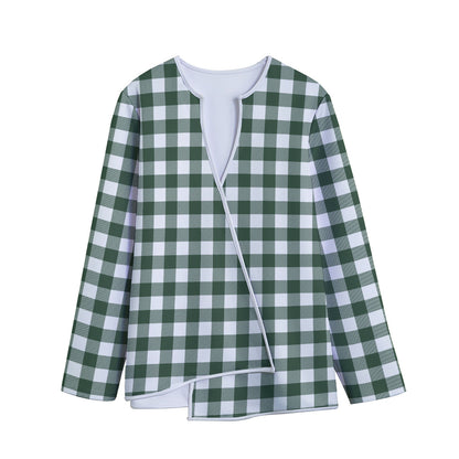Forest Green Buffalo Check Pattern Print Long Sleeve Short Coat
