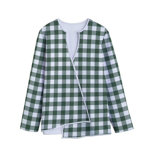 Forest Green Buffalo Check Pattern Print Long Sleeve Short Coat