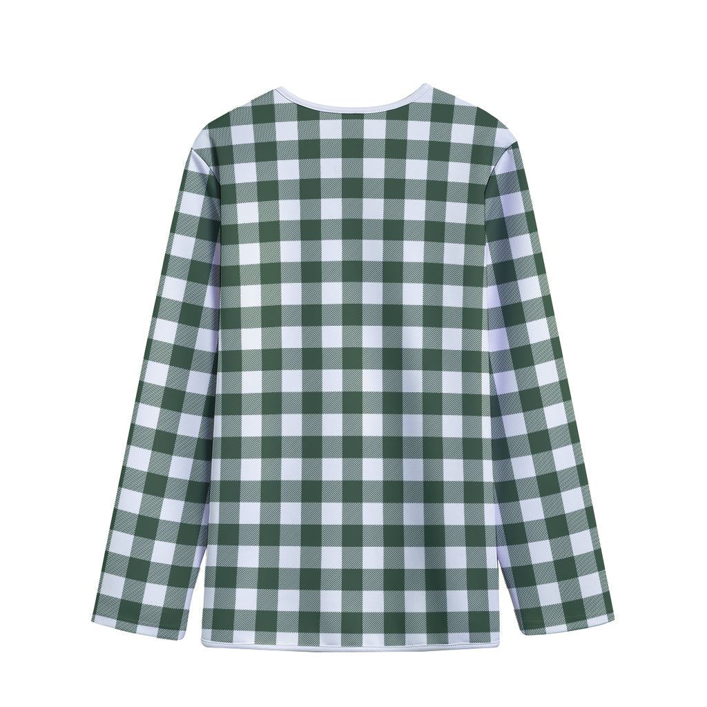 Forest Green Buffalo Check Pattern Print Long Sleeve Short Coat