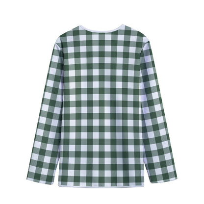 Forest Green Buffalo Check Pattern Print Long Sleeve Short Coat