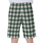 Forest Green Buffalo Check Pattern Print Men's Beach Shorts