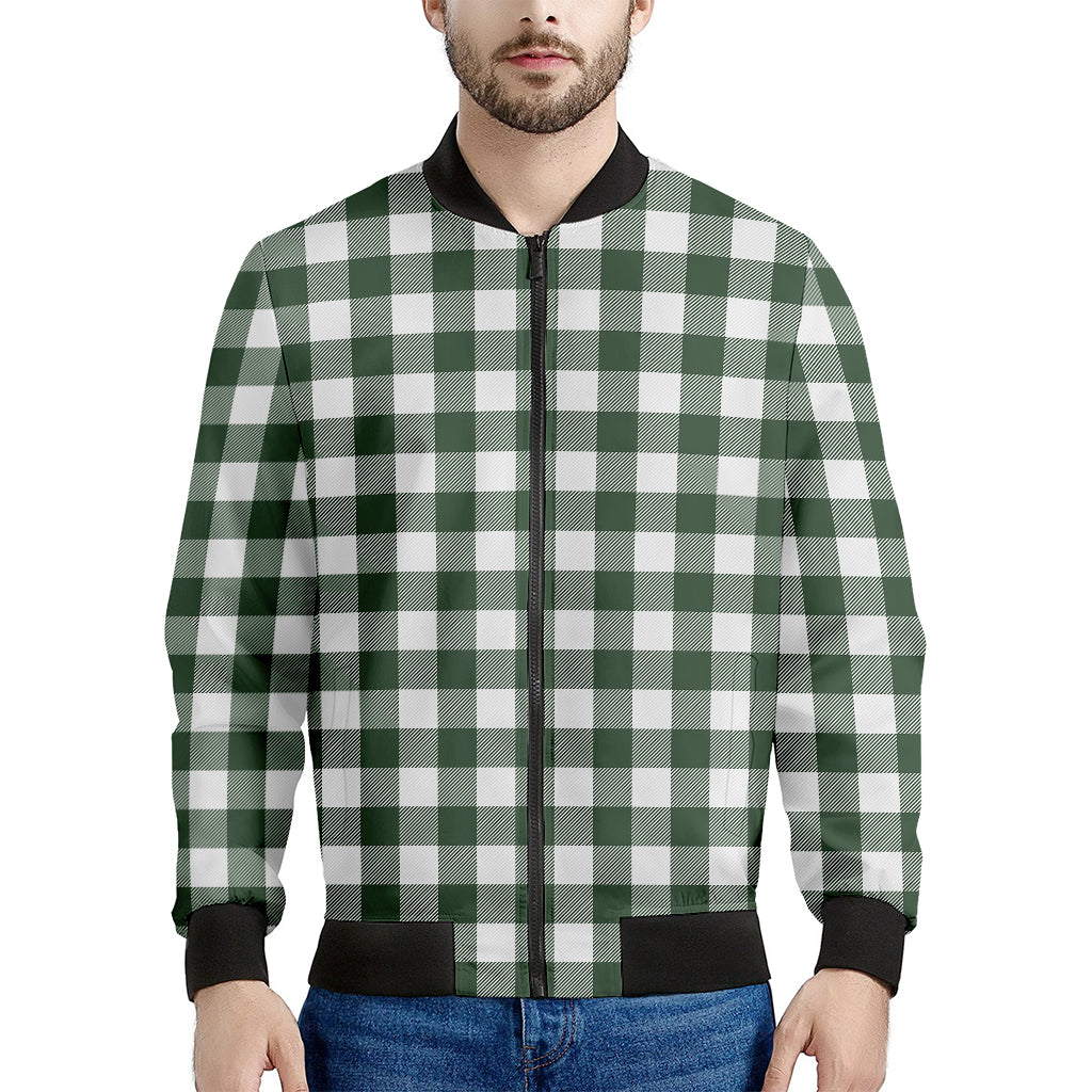 Forest Green Buffalo Check Pattern Print Men's Bomber Jacket