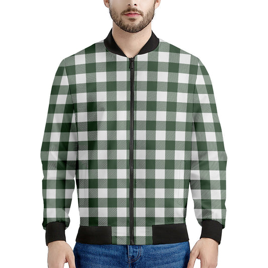 Forest Green Buffalo Check Pattern Print Men's Bomber Jacket