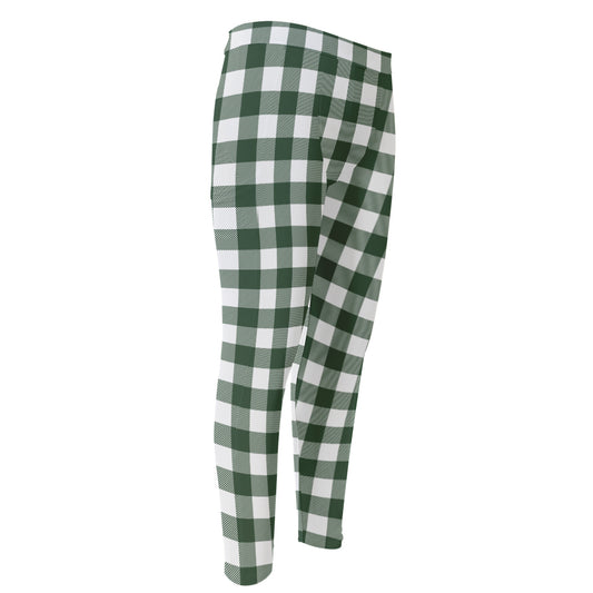 Forest Green Buffalo Check Pattern Print Men's Compression Pants