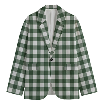 Forest Green Buffalo Check Pattern Print Men's Cotton Blazer