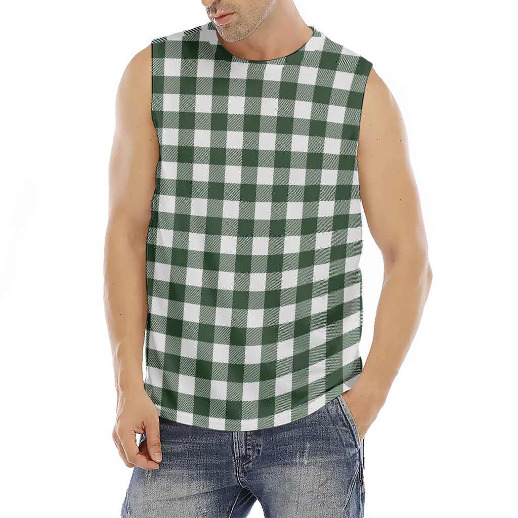 Forest Green Buffalo Check Pattern Print Men's Fitness Tank Top