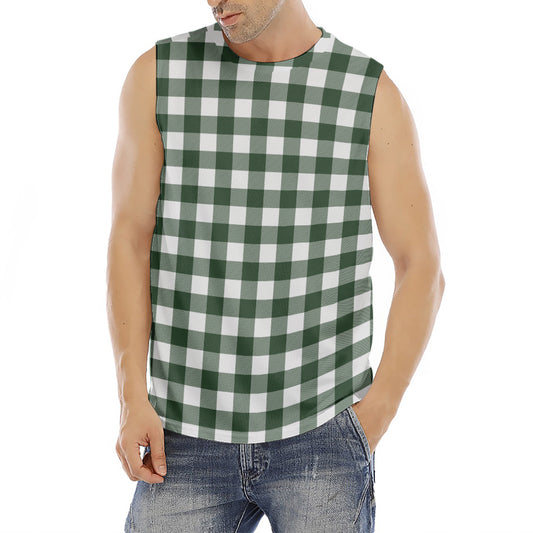 Forest Green Buffalo Check Pattern Print Men's Fitness Tank Top