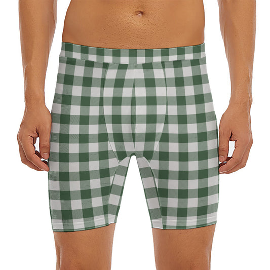 Forest Green Buffalo Check Pattern Print Men's Long Boxer Briefs