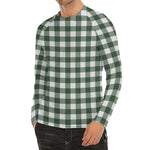Forest Green Buffalo Check Pattern Print Men's Long Sleeve Rash Guard