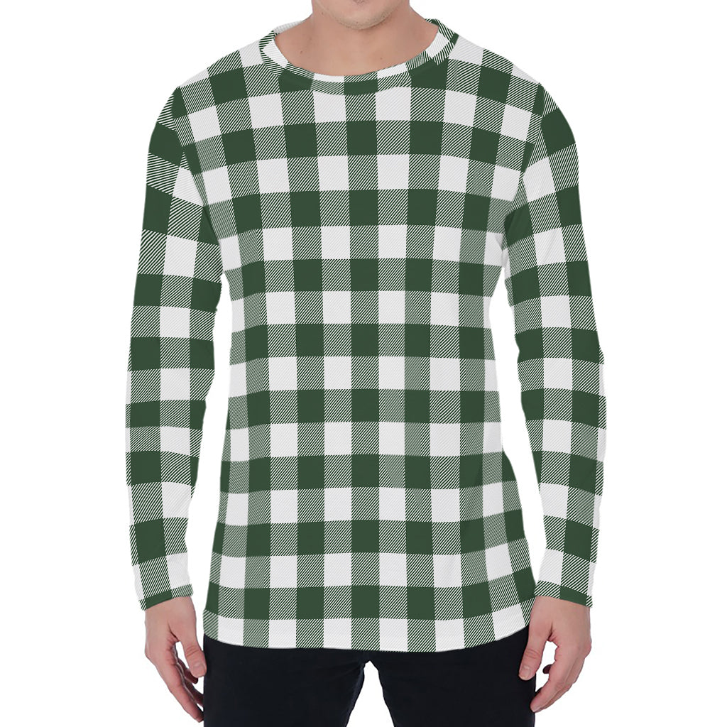 Forest Green Buffalo Check Pattern Print Men's Long Sleeve T-Shirt