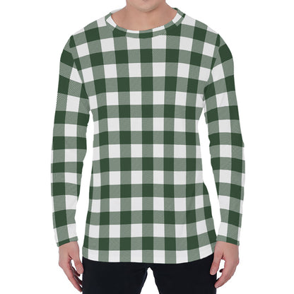 Forest Green Buffalo Check Pattern Print Men's Long Sleeve T-Shirt