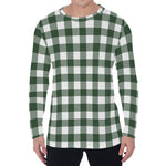 Forest Green Buffalo Check Pattern Print Men's Long Sleeve T-Shirt