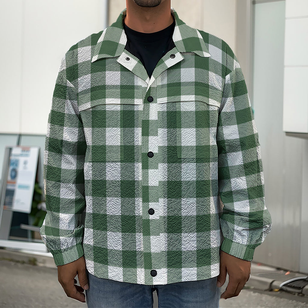 Forest Green Buffalo Check Pattern Print Men's Shirt Jacket