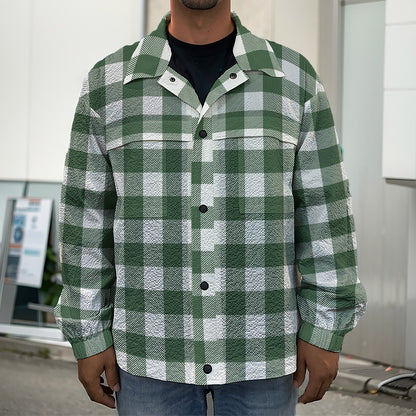 Forest Green Buffalo Check Pattern Print Men's Shirt Jacket
