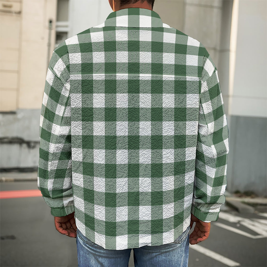Forest Green Buffalo Check Pattern Print Men's Shirt Jacket