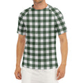 Forest Green Buffalo Check Pattern Print Men's Short Sleeve Rash Guard