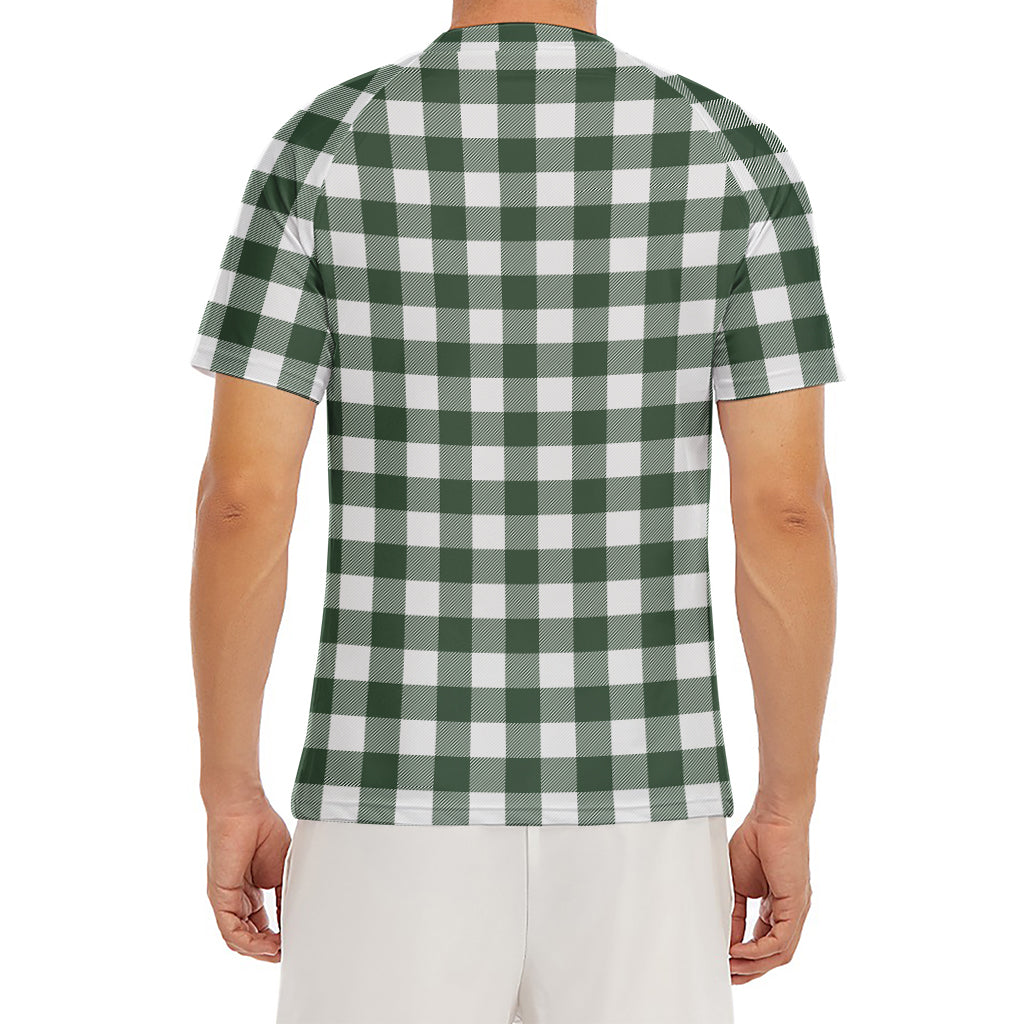 Forest Green Buffalo Check Pattern Print Men's Short Sleeve Rash Guard